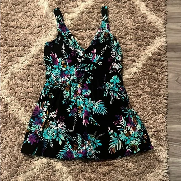 Maxine Of Hollywood Floral Tummy Support One Piece Swimsuit Dress Romper - Picture 1 of 11